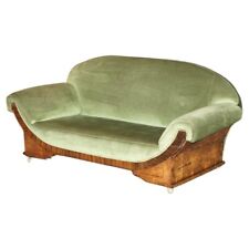 STYLISH ANTIQUE ART DECO CIR 1920 BURR WALNUT GREEN VELOUR SOFA PART OF A SUITE for sale  Shipping to South Africa
