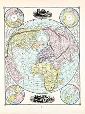Mapa del mundo 1896 ORIGINAL Hemisferio oriental Vistas polares África América del Norte segunda mano  Embacar hacia Argentina