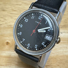 Reloj Timex Mercury Vintage Hombre Cuerda Manual Mecánico Plateado Cuero Negro Fecha, usado segunda mano  Embacar hacia Argentina