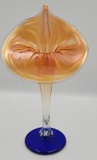 Strini Signed Glass Jack In The Pulpit Vase Marigold Carnival Cobalt Base 10 1/2 for sale  Shipping to South Africa