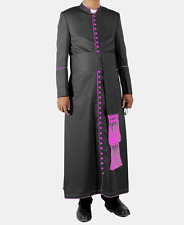 New Men Black House Cassock Chaplain Holiness Pink Button Trimming Ship Services for sale  Shipping to South Africa