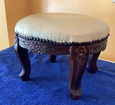 Small Footstool Ottoman.  Leather Upholstered Footstool With Carved Legs. , used for sale  Shipping to South Africa