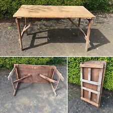 Vintage Rustic Reclaimed Plank Pine Trestle Table / Folding Table / Compact for sale  Shipping to South Africa