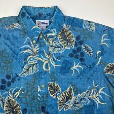 Used, Reyn Spooner Tiki Floral LARGE Blue Hawaiian Aloha Shirt L Monstera Leaves Rare for sale  Shipping to South Africa
