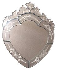 Venetian Mirror Heart Shape Beveled Crested Etched Floral 17.5x 14” Vanity Top for sale  Shipping to South Africa