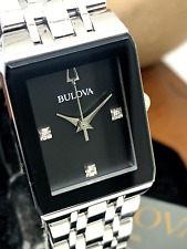 Relógio feminino Bulova 96P202 mostrador preto diamante quadra tom prata aço inoxidável comprar usado  Enviando para Brazil