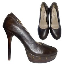Sapatos femininos de salto plataforma Carmen Steffens tamanho EUA 4 EUR 34 tachas de couro marrom, usado comprar usado  Enviando para Brazil
