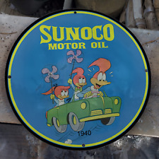 Sunoco 1940 aceite de motor "woody" porcelana gasolinera garaje hombre cueva signo segunda mano  Embacar hacia Argentina