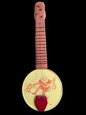 1920s Tin Toy Banjo Litho W/ Clown & pipe Smoking Terrier Rare antique 4 string  for sale  Shipping to South Africa