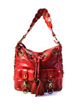 Isabella Fiore Womens Leather Studded Zip Top Shoulder Bag Red Large Handbag for sale  Shipping to South Africa