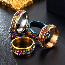 Anxiety Spinner Stainless Steel Ring Multicolor Zircon Women Luck Jewelry Gift, used for sale  Shipping to South Africa