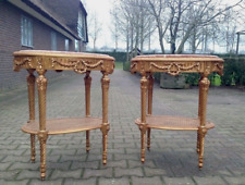 Pair of Vintage Louis XVI Style Side Tables: Gold Beech with Pink Marble Tops for sale  Shipping to South Africa