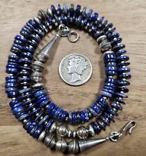 Sterling NAVAJO PEARL Lapis Lazuli Heishi Bench Beads Necklace VTG Silver 18" for sale  Shipping to South Africa