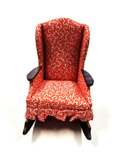 Dollhouse Miniature Artisan Chair Wing Back Red White Print Scale 1:12 Vintage, used for sale  Shipping to South Africa