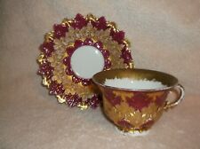 antique Meissen red/white Rococo, gilt cup/saucer, maple leaf, crossed swords for sale  Shipping to Canada