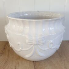 Large White 3D Bow Pattern Ceramic Pottery Planter Plant Pot - Signed EM - *Flaw for sale  Shipping to South Africa