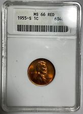 1955-S *Lincoln Cent* ANACS MS66 RD (antiguo soporte caja de jabón, rojo intenso) ~ Sin precio base #580 segunda mano  Embacar hacia Argentina