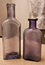 Par de 2 botellas de medicina púrpura vintage parte superior de corcho años 1890 - 1900 pequeñas segunda mano  Embacar hacia Argentina