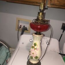 Vintage Electric Hurricane Pink Rose Floral Design Lamp Electric And Fuel, used for sale  Shipping to South Africa
