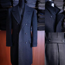 Sobretudo masculino azul tweed peito duplo longo casaco de lapela pico, usado comprar usado  Enviando para Brazil
