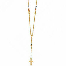 Used, Real 14k Tri Color Gold 2.5mm Bead Drop Cross Rosary Necklace Rosario Oro for sale  Los Angeles
