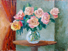 Tablero de lona original pintura al óleo Roses Impasto 12x16 pintado a mano JSArt segunda mano  Embacar hacia Argentina