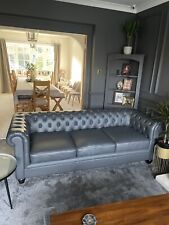 grey leather 3seater chesterfield sofa for sale  LEICESTER