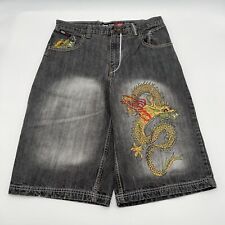 Shorts jeans vintage Y2K masculino perna larga skate dragão preto 34x13" estilo JNCO comprar usado  Enviando para Brazil