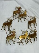 Vtg Metal Art Wreath With Deer/Elk Door Hanger Christmas Brass/Copper for sale  Shipping to South Africa