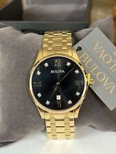 Relógio masculino BULOVA mostrador preto diamante ouro aço inoxidável - 97D108 MSRP: US$ 495, usado comprar usado  Enviando para Brazil
