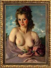 Usado, Antiguo maestro-arte retrato pintura al óleo antigua dama niña sobre lienzo 24"x36" segunda mano  Embacar hacia Argentina