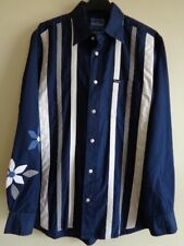 FACONNABLE MEN'S NAVY BLUE COTTON SHIRT WITH STRIPE AND FLOWER DETAIL - MEDIUM, used for sale  Shipping to South Africa