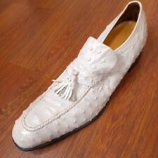 MAUS & HOFFMAN Shoes White Ostrich Leather Tassel  Loafers Slip Ons Size 11.5 A for sale  Shipping to South Africa