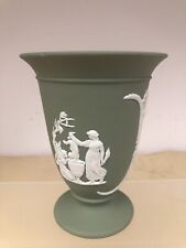 Wedgwood Jasperware  White On Green Trumpet Vase for sale  Shipping to South Africa