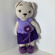 Vestido Hecho a Mano Tejido Crochet Gatito Gato Niña Flor Blanco Púrpura 16" segunda mano  Embacar hacia Argentina