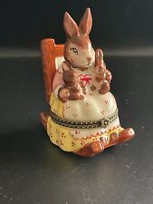 Vintage  Cute Mother Bunny Rabbit Trinket Box Rocking Chair In Style Of Limoges for sale  PETERBOROUGH