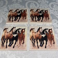 Used, Set of 4 Wild Horses Coaster Set, John Saunders Art Ceramic Coasters 3.75” for sale  Shipping to South Africa
