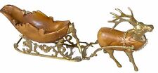 Used, Vintage Large Christmas Brass And Wood Reindeer Sleigh Sled 20” Long Cheerful for sale  Shipping to South Africa