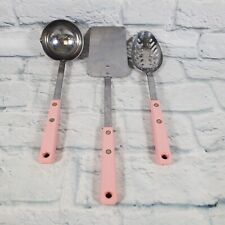 Juego de 3 utensilios de cocina vintage Ecko Forge mango rosa inoxidable espátula segunda mano  Embacar hacia Argentina