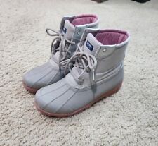 Sperry Top Sider Duck Boots Girl's Saltwater Metallic Silver Blush Pink Size 4 for sale  Shipping to South Africa