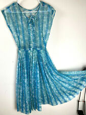 1950s Nelly Don Sheer Sun Dress Size S Retro Pleated Full Skirt Floral Aqua Blue myynnissä  Leverans till Finland