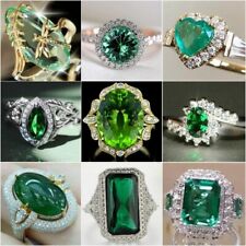 Fashion 925 Silver Rings Women Green Wedding Engagement Ring Jewelry Size 6-10 for sale  Shipping to South Africa