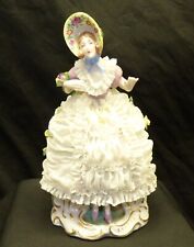 Vintage 6 1/2" Porcelain Dresden Lace Lady in Bonnet Figurine w/ Applied Flowers, used for sale  Shipping to Canada