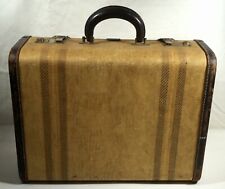 Vtg 30's Zuni by OshKosh Striped Tweed Hard Shell Suitcase Leather Trim 15x12x6 for sale  Shipping to South Africa