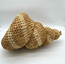 Rare Vintage Spiral Conch Shell Wicker Rattan Basket Seashell Beach Nautical, used for sale  Shipping to South Africa