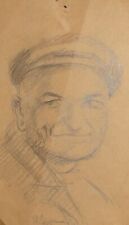Antiguo dibujo a lápiz firmado retrato de hombre segunda mano  Embacar hacia Argentina