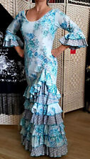 Vestido Flamenco Feria Floral Azul Talla M segunda mano  Embacar hacia Argentina