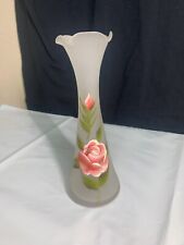 Used, Vintage Bud Vase Hand Painted Flowers Frosted Glass Ruffled Edge 6" Gay Fad for sale  Shipping to South Africa