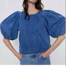 Blusa Zara azul denim manga folhada balão feminina tamanho XL comprar usado  Enviando para Brazil