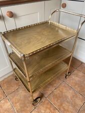 Vintage 3 Tier Gold Tone Tea Drinks Hostess Cocktail Trolley Wood Effect Shelves for sale  Shipping to South Africa